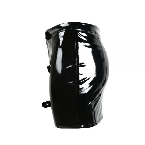 Women Wet Look PVC Latex Pencil Skirt Vinyl Zipper Adjustable Button Shiny Clubwear Bodycon Mini Skirt – Image 5