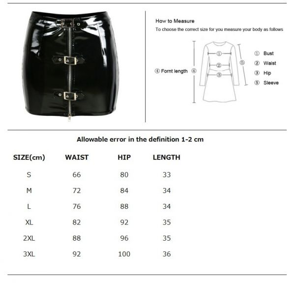 Women Wet Look PVC Latex Pencil Skirt Vinyl Zipper Adjustable Button Shiny Clubwear Bodycon Mini Skirt – Image 2