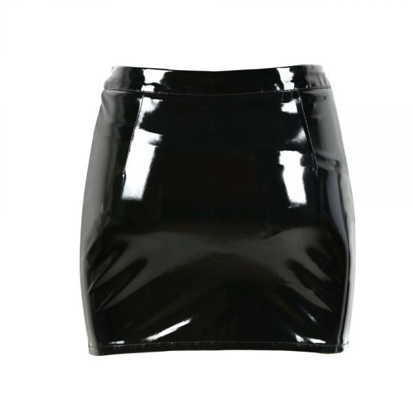 Women Wet Look PVC Latex Pencil Skirt Vinyl Zipper Adjustable Button Shiny Clubwear Bodycon Mini Skirt – Image 6