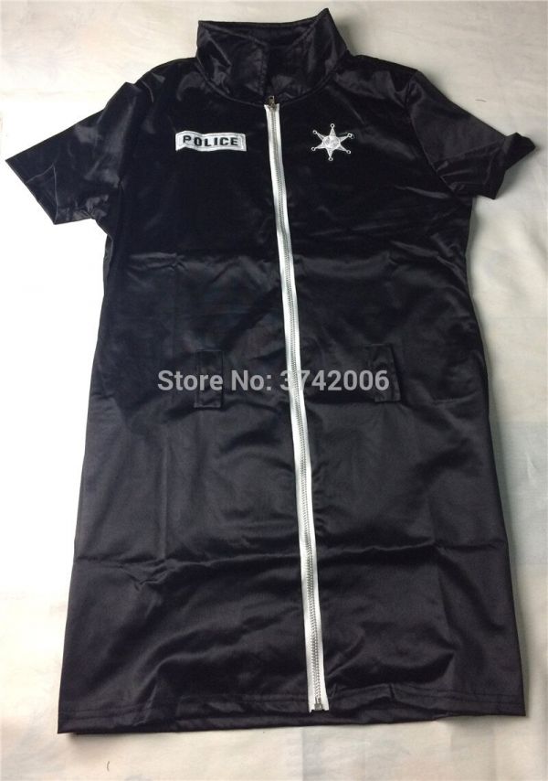 Sexy Female Cop Officer Policewomen Outfit Black Zipper Satin Police Women Sexy Cosplay Costume – Image 5