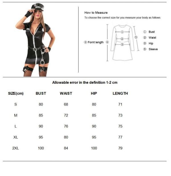 Sexy Female Cop Officer Policewomen Outfit Black Zipper Satin Police Women Sexy Cosplay Costume – Image 3