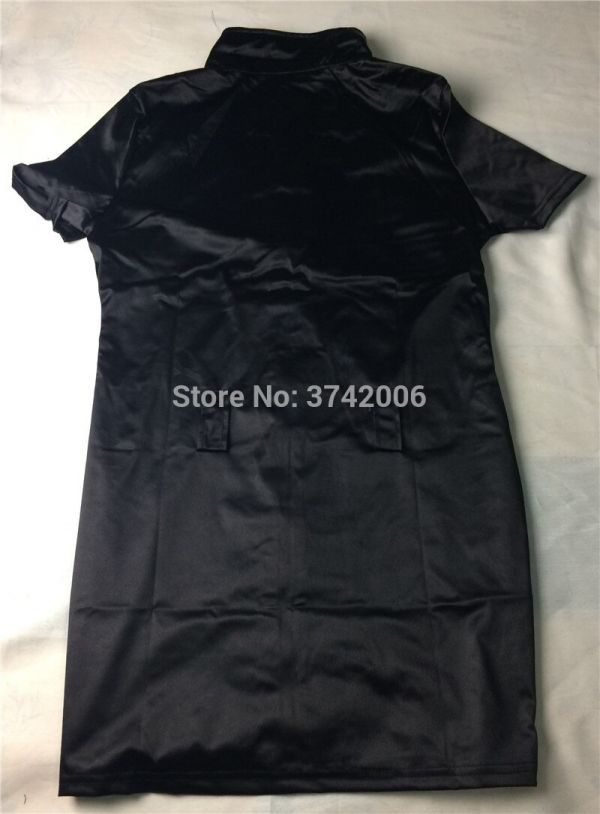 Sexy Female Cop Officer Policewomen Outfit Black Zipper Satin Police Women Sexy Cosplay Costume – Image 6