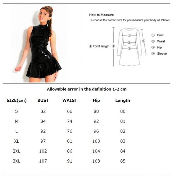 Plus Size PVC Vinyl Latex Wet Look Bondage Mini Dress Sleeveless Bodycon Catsuit Clubwear Party Dress - Afbeelding 2
