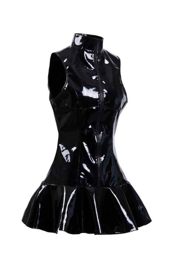 Plus Size PVC Vinyl Latex Wet Look Bondage Mini Dress Sleeveless Bodycon Catsuit Clubwear Party Dress - Afbeelding 5