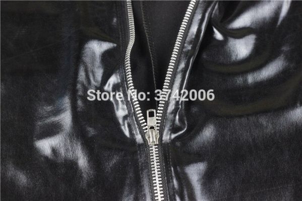 Women Black Faux Leather Long Sleeve Catsuit Jumpsuit Exotic Fetish Zipper Catwomen Bodysuit With Mask - Image 6