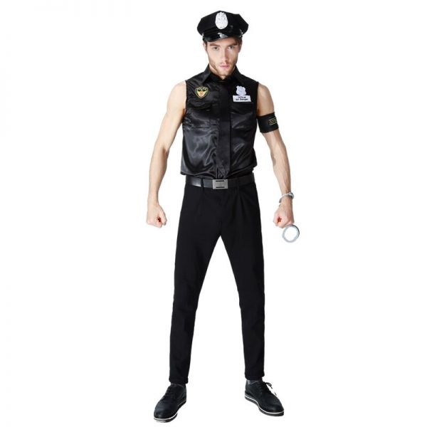 Women Man Cop Costume Halloween Party Black Policewomen Policeman Uniform Police Officer Cosplay Fancy Dress – Image 3
