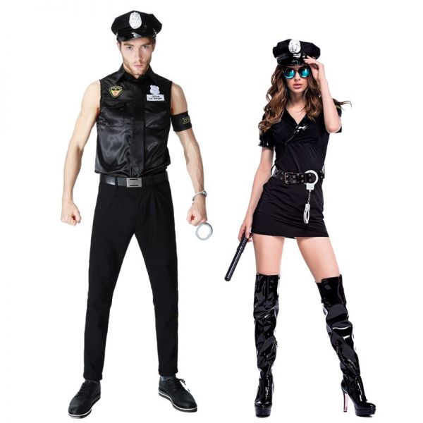 Women Man Cop Costume Halloween Party Black Policewomen Policeman Uniform Police Officer Cosplay Fancy Dress – Image 5