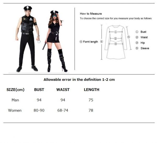 Women Man Cop Costume Halloween Party Black Policewomen Policeman Uniform Police Officer Cosplay Fancy Dress – Image 2