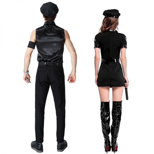 Women Man Cop Costume Halloween Party Black Policewomen Policeman Uniform Police Officer Cosplay Fancy Dress – Image 6