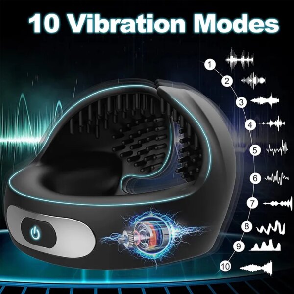Male Testicle Vibrator Penis Cock Rings Delay Ejaculation Vibrating Scrotum Ball Massager Chastity Couples Ring Sex Toys For Men - Image 3