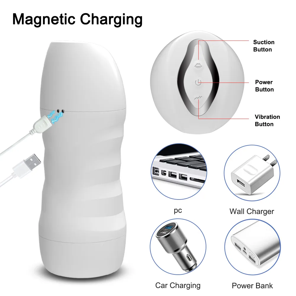 Rechargeable device with magnetic USB charging cable and adapters.