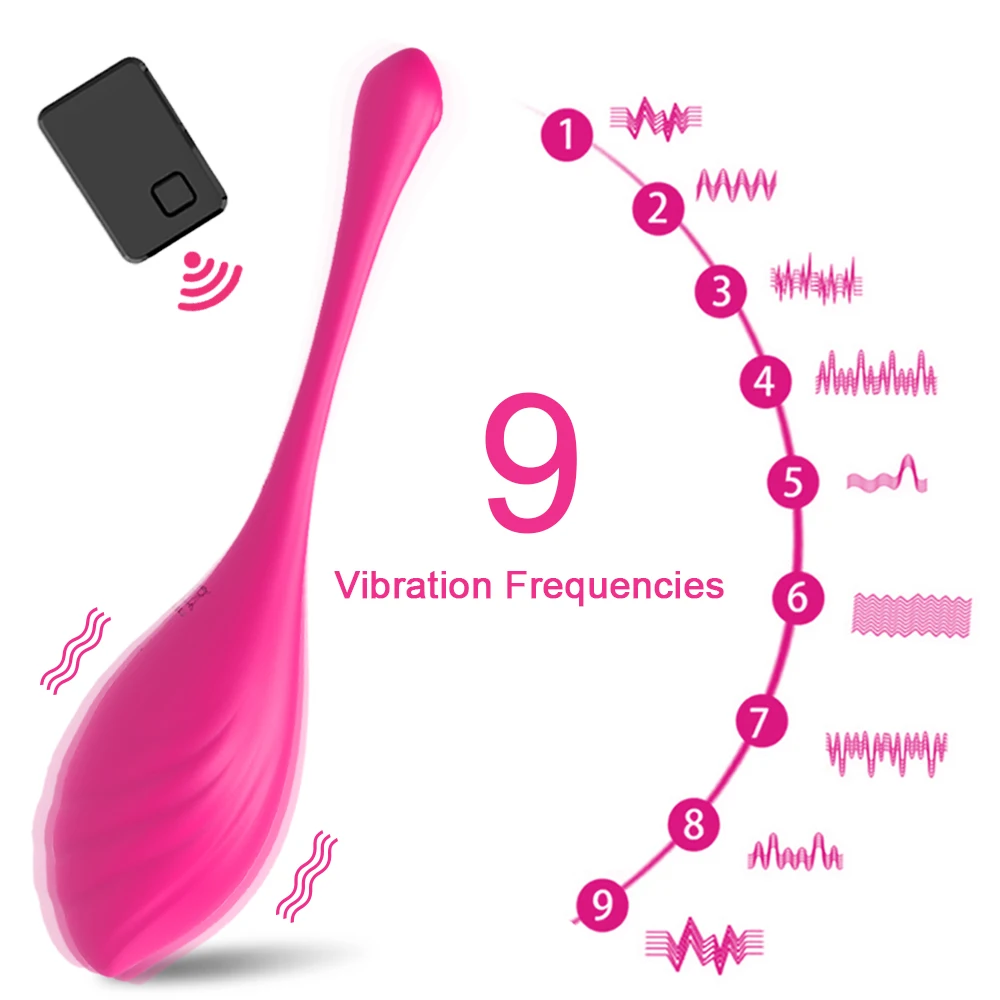 Pink massager with nine vibration frequency diagrams.