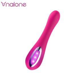 Pink personal massager with control buttons.