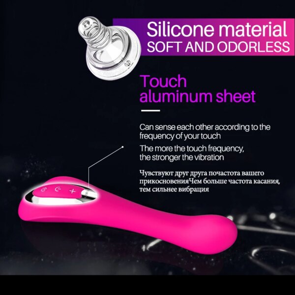 Silicone personal massager with touch-sensitive vibration control.