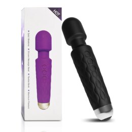 Black handheld massager with box packaging