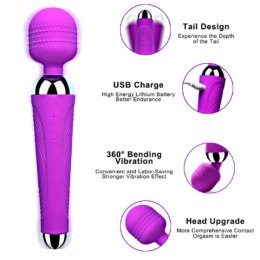 Purple USB rechargeable massager with flexible head.