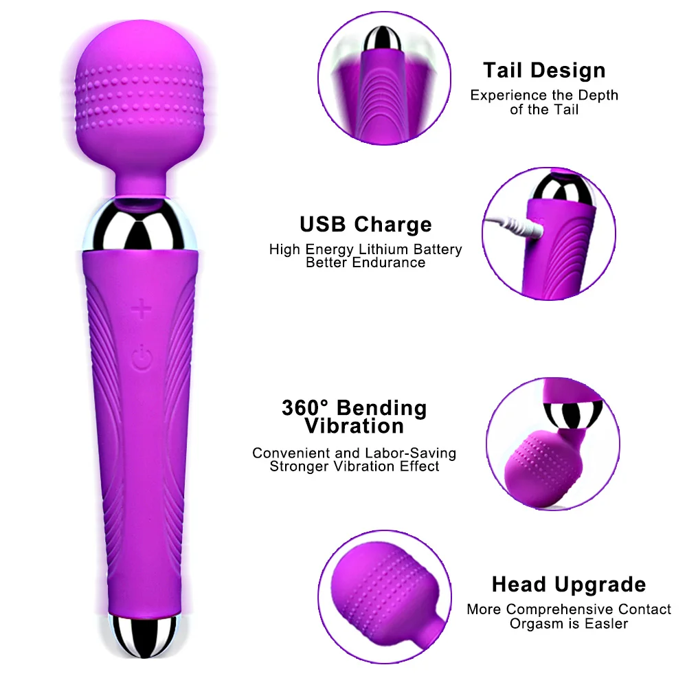 Purple USB rechargeable massager with flexible head.