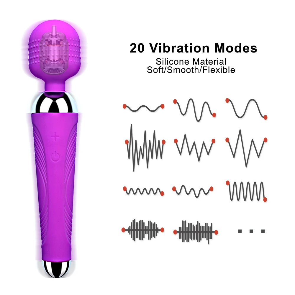 Purple vibrating massager with multiple modes displayed.
