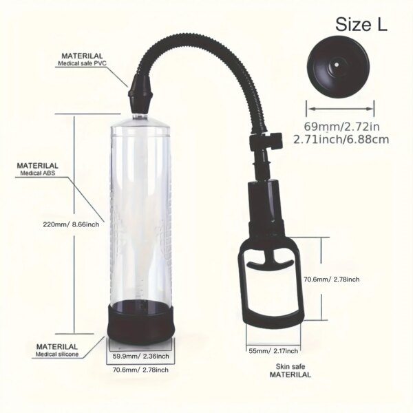 Diagram of medical device with material specifications.