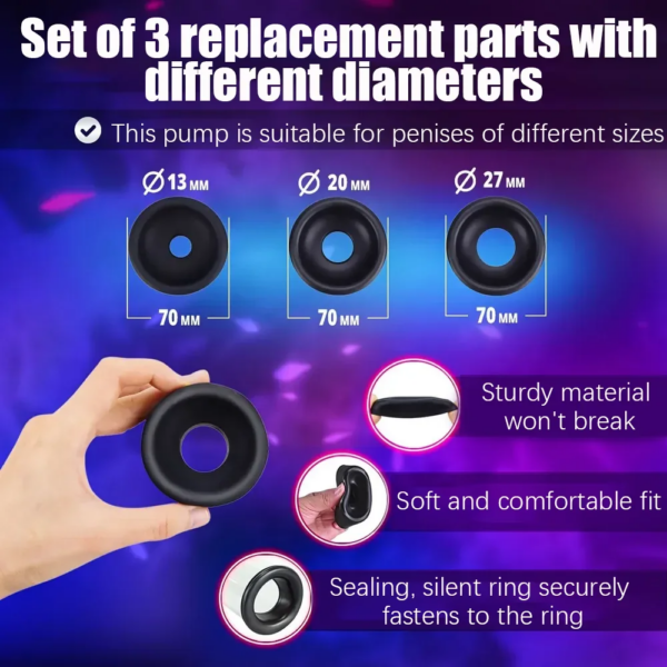 Three pump replacement rings with different diameters.