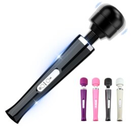 Colorful handheld massagers with vibrating heads.