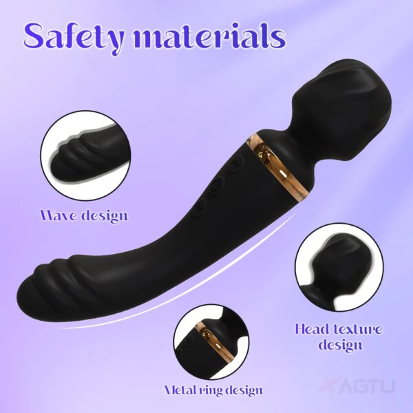 Black personal massager with wave, ring, head designs
