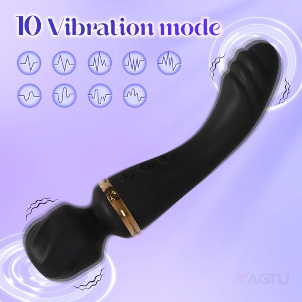 Black vibrator with ten vibration modes displayed.