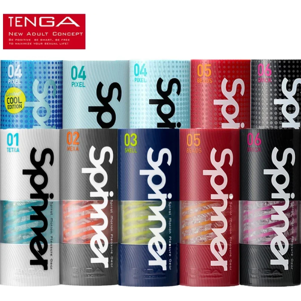 Colorful Tenga Spinner products arranged in a grid