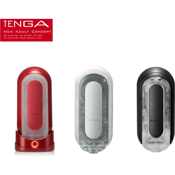 Three Tenga adult products in different colors