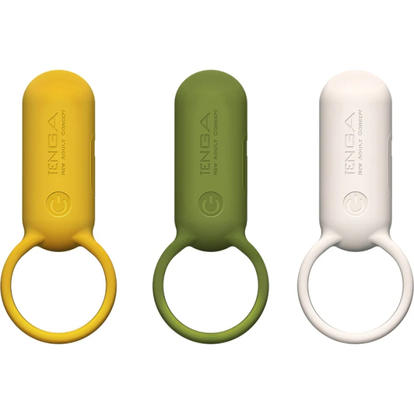 Three colorful vibrating rings on display