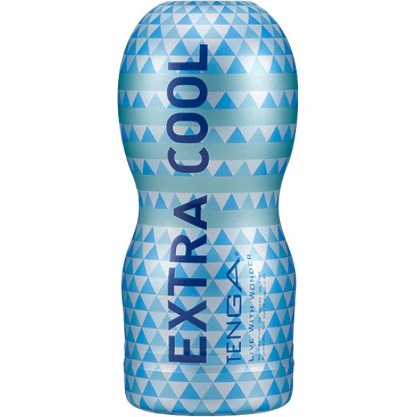 Blue patterned container with 'EXTRA COOL' text