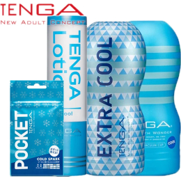 Tenga adult products in blue packaging