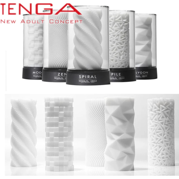 Five textured white cylindrical objects displayed