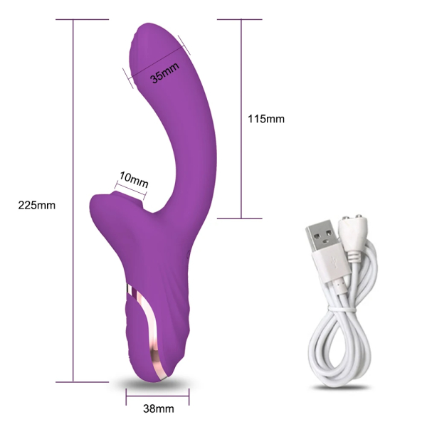 Purple curved vibrator with dimensions and USB cable