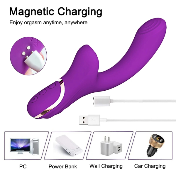 Purple rechargeable vibrator with magnetic charging cable