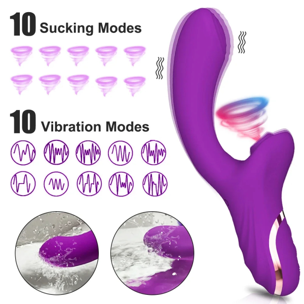 Purple dual-action vibrator with multiple modes