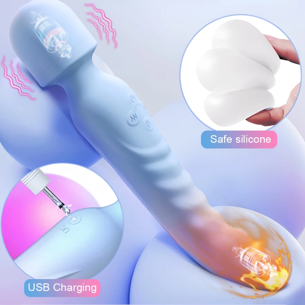 Heated silicone personal massager with USB charging