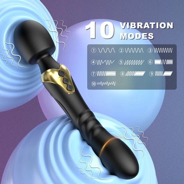 Black handheld massager with 10 vibration modes