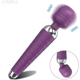 Purple handheld vibrating wand massager with textured grip