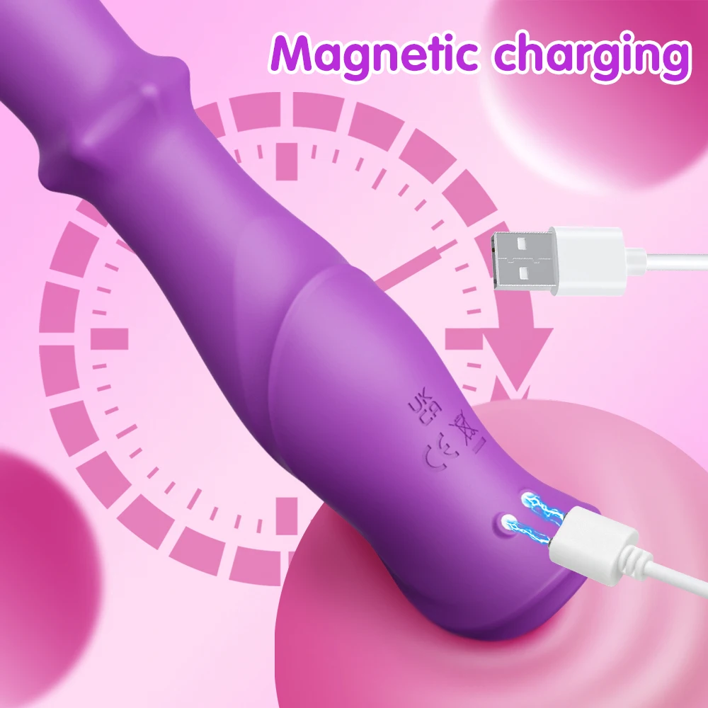 Purple vibrator with magnetic charging cable attached
