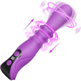 Purple handheld vibrating massager with rotating head
