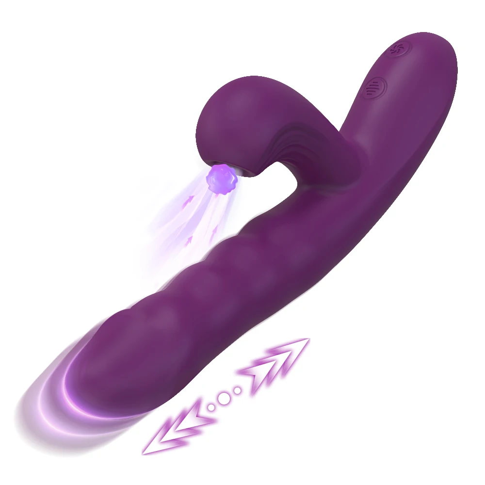 Purple dual-action rabbit vibrator with thrusting feature