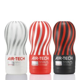Three Tenga Air-Tech male masturbator cups.