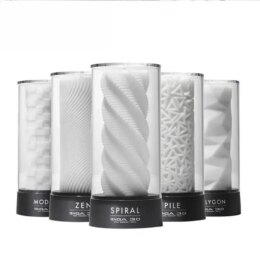 Textured cylindrical adult toy inserts in clear cases