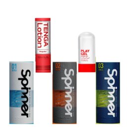 Tenga lotion, play gel, and Spinner products