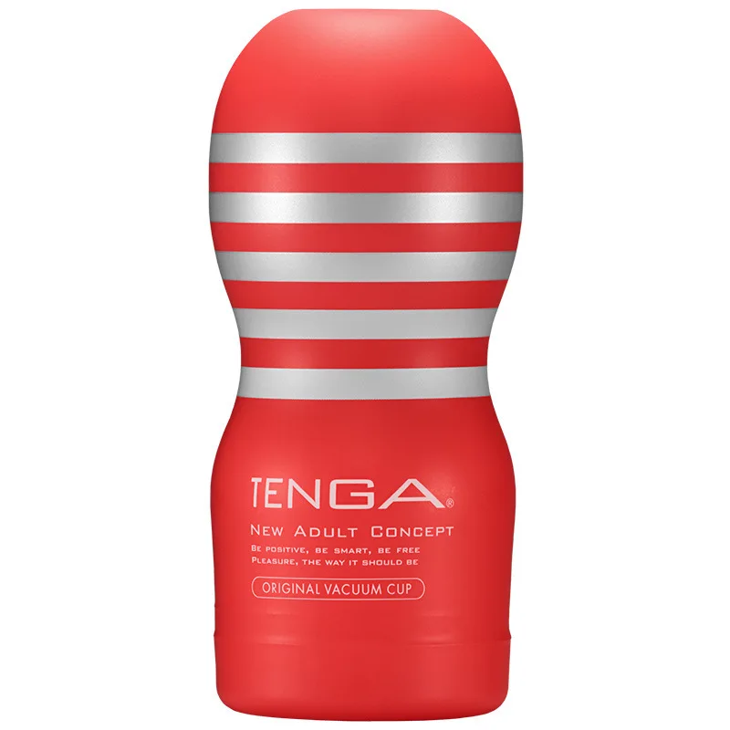 Red Tenga Original Vacuum Cup with silver stripes