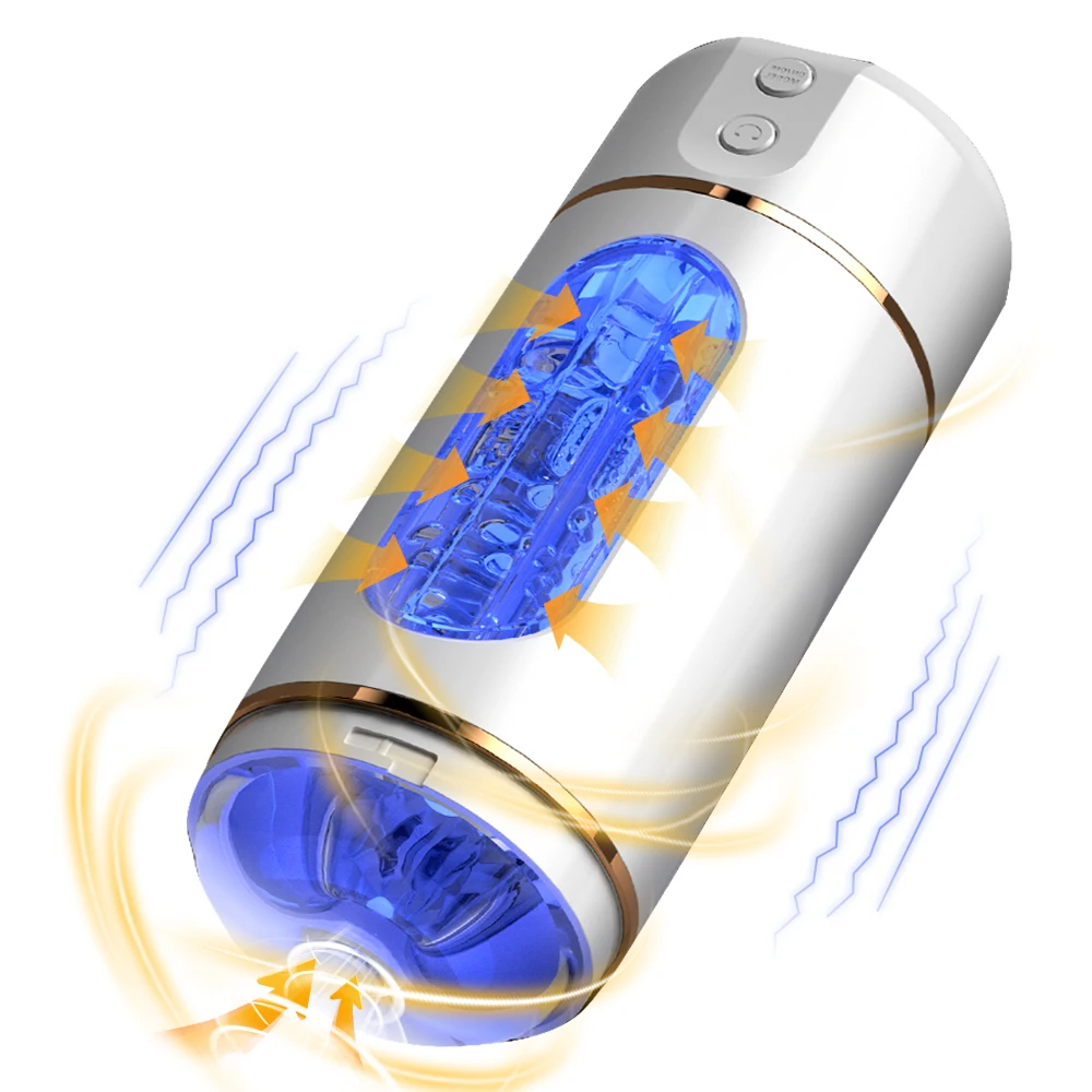 Automatic male masturbator with transparent blue interior