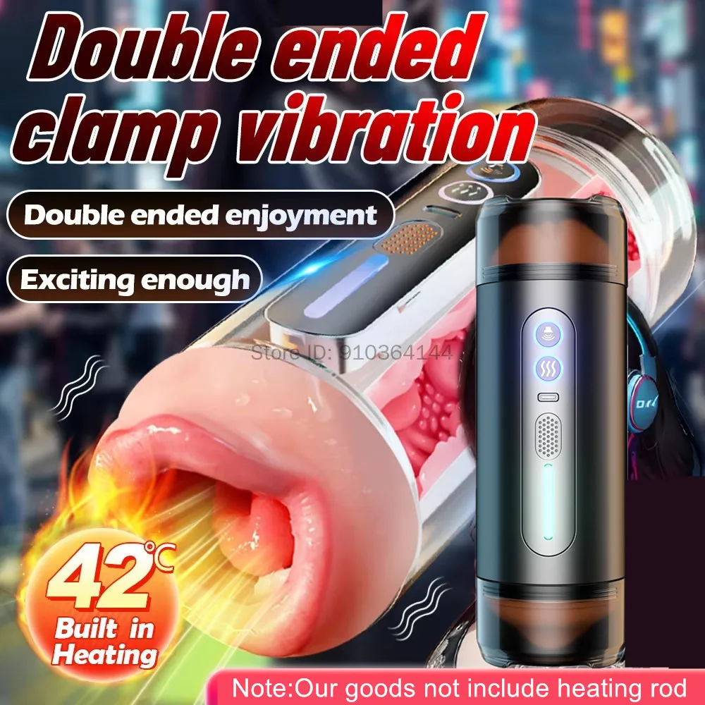 Heated double-ended vibrating male masturbator device