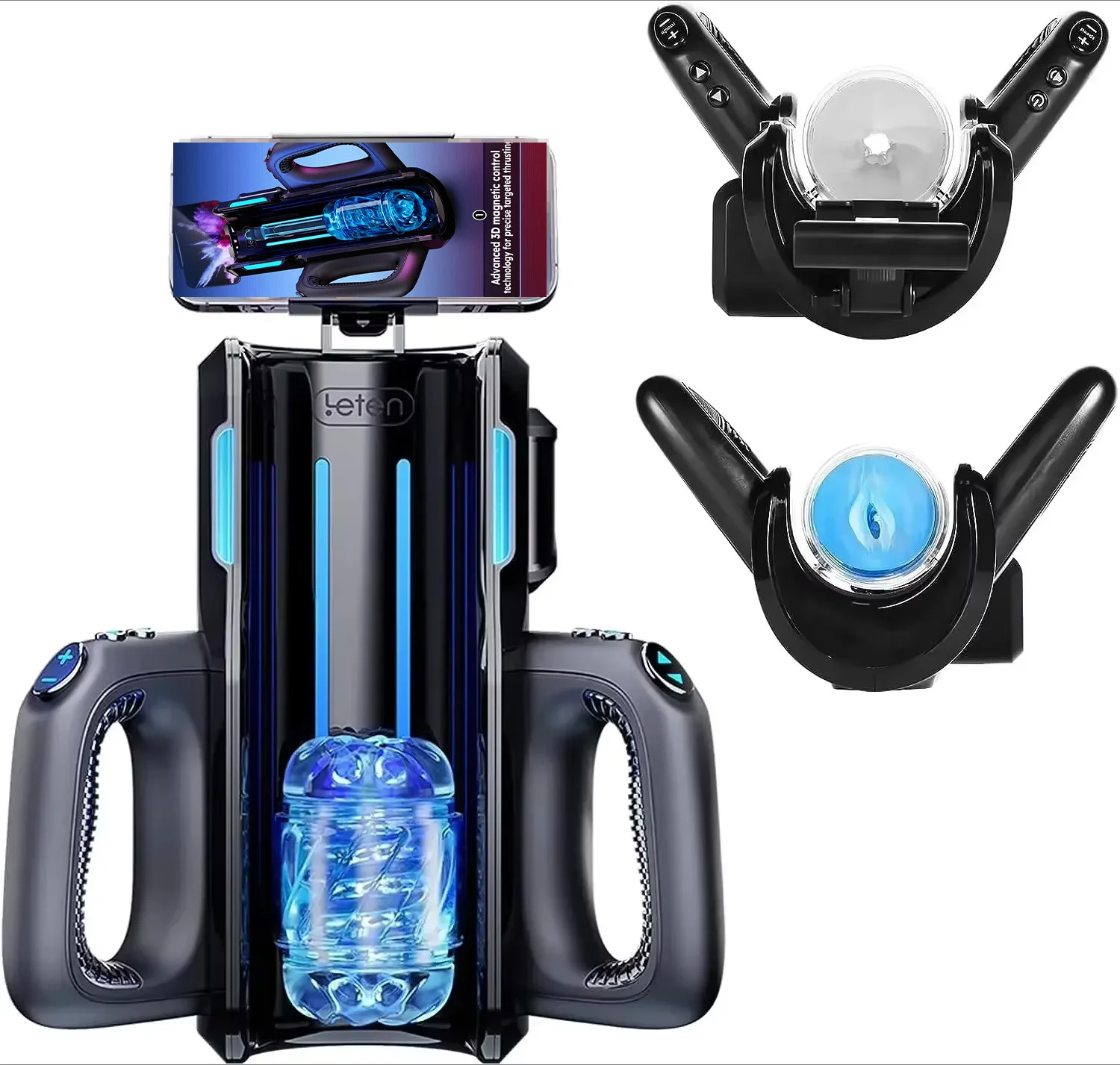 Automatic male masturbator device with phone holder