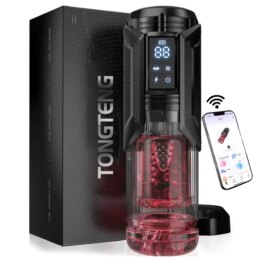 Smart app-controlled male masturbator device with display